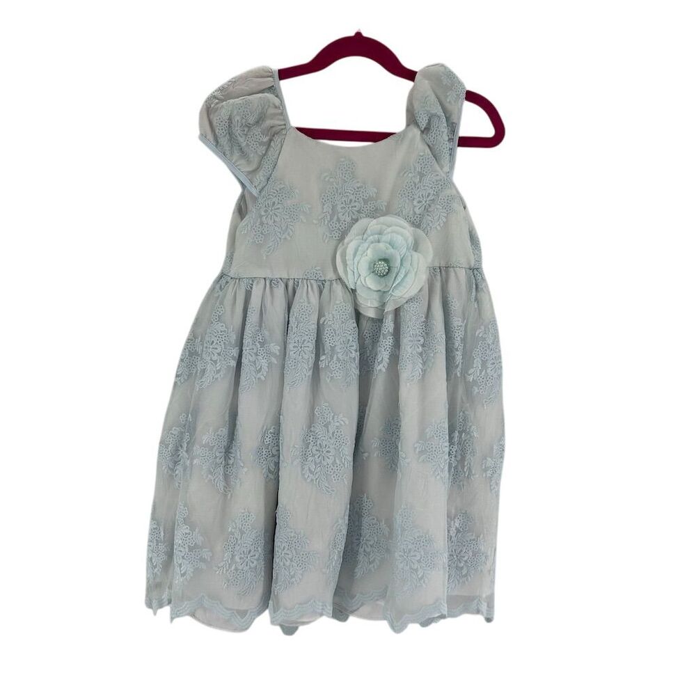 Laura Ashley Girls Blue Floral Knee Length Dress Size 6 Formal Holiday